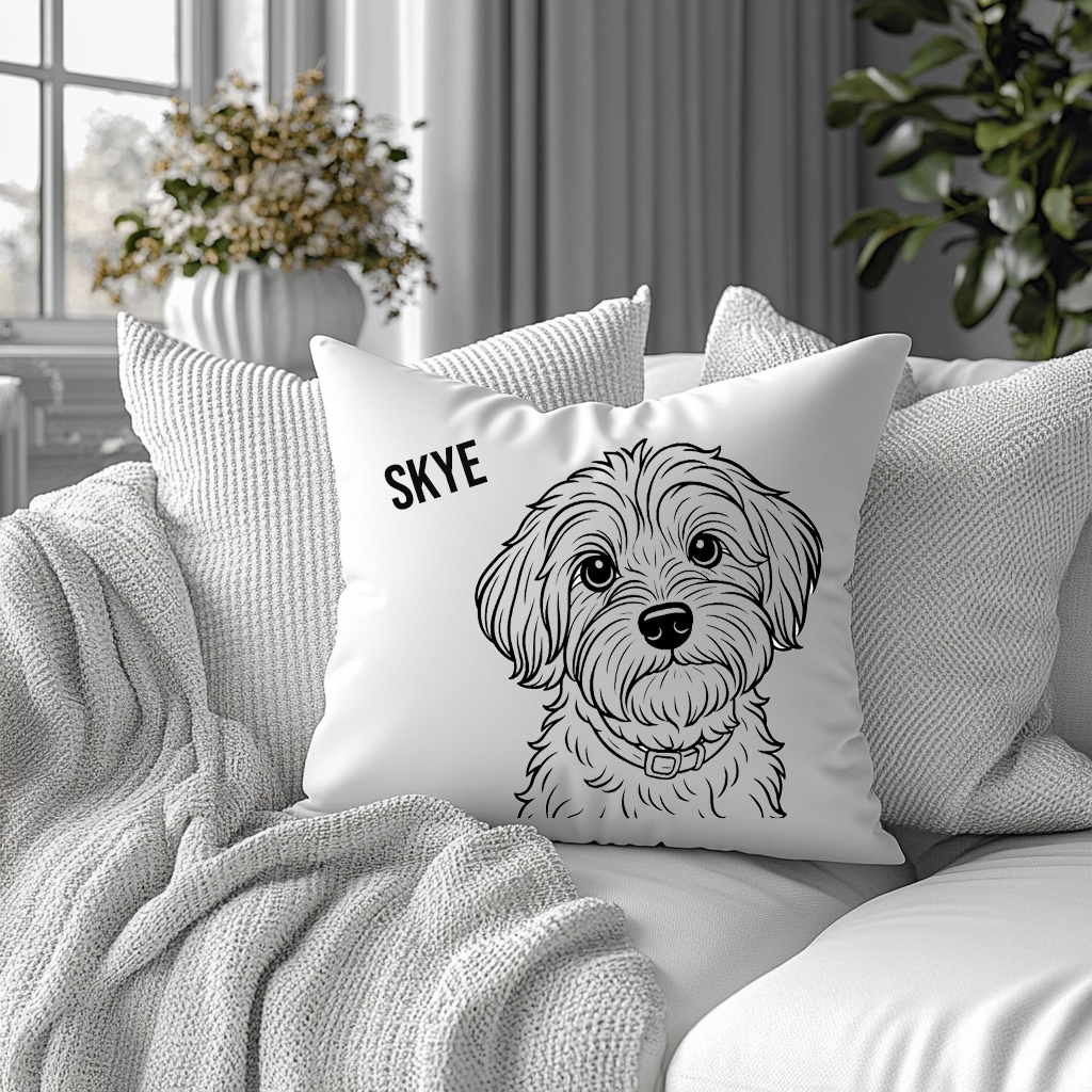 Personalised Colouring Book Pet Illustration Cushion Cover