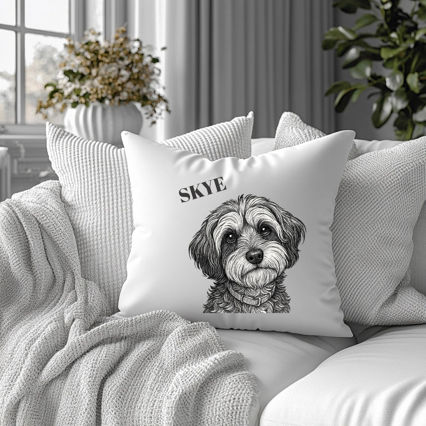 Personalised Pencil Sketch Pet Cushion Cover