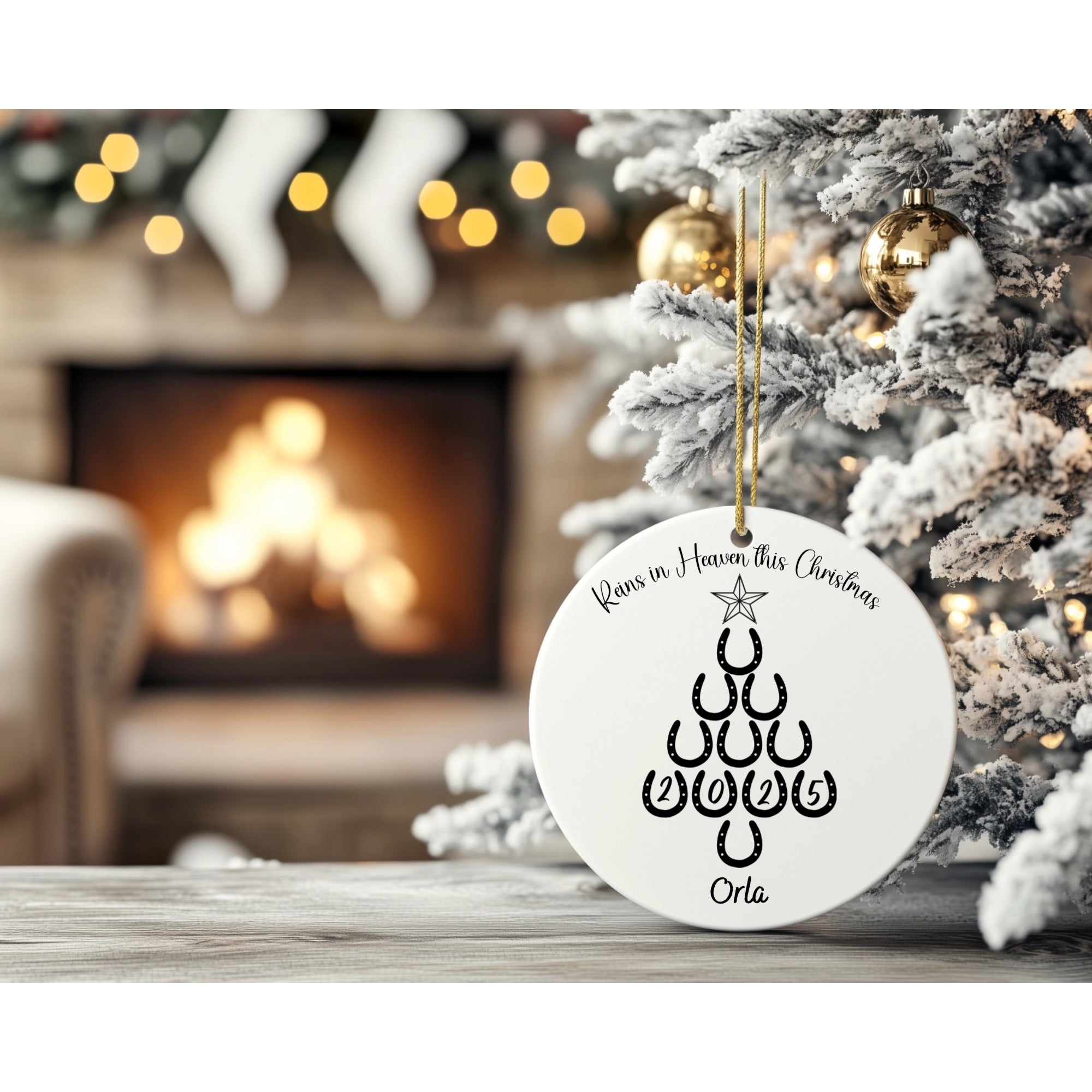Personalised Horse Memorial Ornament – Ceramic Horseshoe Christmas Tree