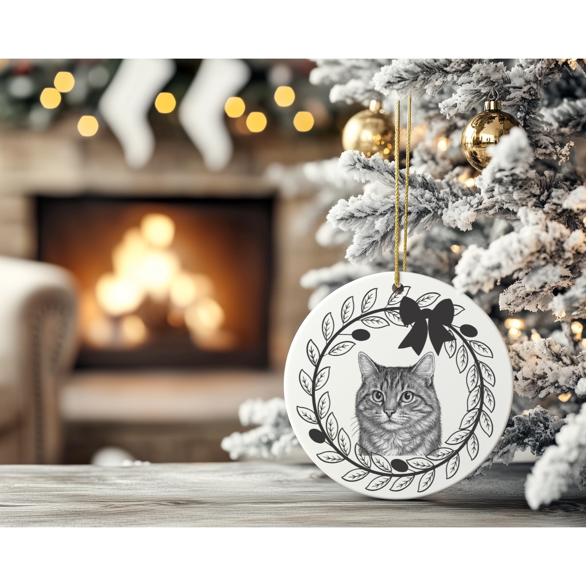 Personalised Black & White Pet Illustration Christmas Ornament