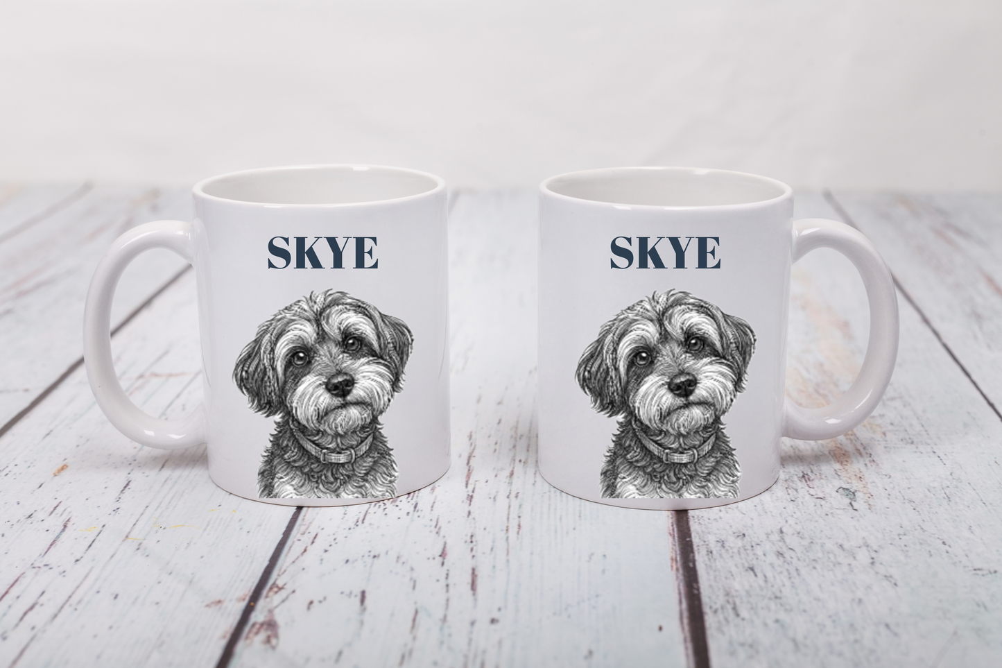 Personalised Black and White Pet Illustration Mug