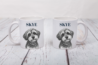 Personalised Black and White Pet Illustration Mug