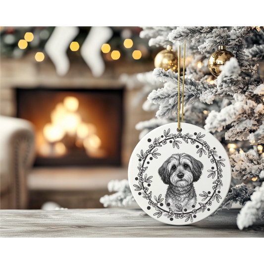 Personalised Black & White Pet Illustration Christmas Ornament