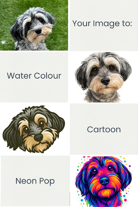 Personalised Pet Tag featuring custom dog illustration with and coloured clip personalised.