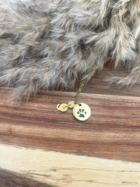Personalised Cat Paw Print Necklace – Gold or Silver