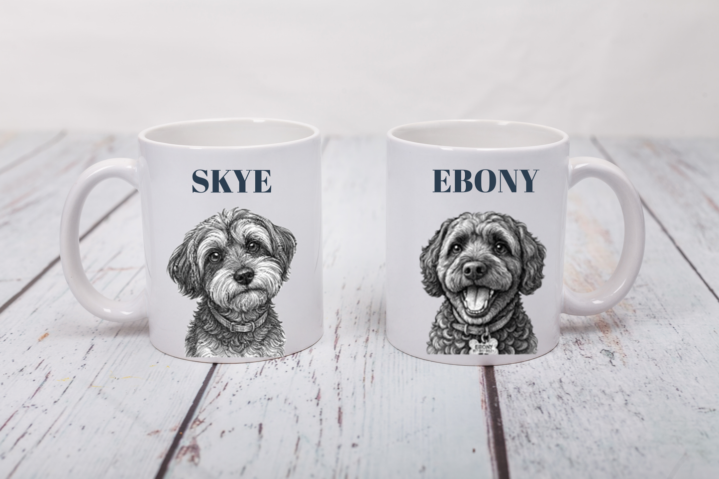 Personalised Black and White Pet Illustration Mug